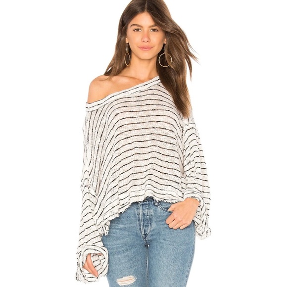 Free People Island Girl Striped Hacci Top Woman’s Medium Oversized Slouchy Fit - Picture 9 of 9
